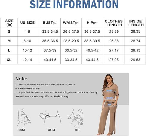 Casei Sweater Sets Women 2 Piece Lounge Sets Short Sleeve Knit Pullover Tops High Waist Wide Leg Pants with 2 Pockets-Khaki-S in Kuwait