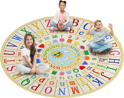 سجادة Booooom Jackson للأطفال للفصل الدراسي ABC Mat مقاس 6'5''x6'5'' سجادة لدائرة الحضانة في مرحلة ما قبل المدرسة سجادة الأبجدية، سجادة منطقة اللعب الابتدائية سجادة تعليمية مع دعم غير قابل للانزلاق (بيج، 6.5 × 6.5 قدم) in Kuwait