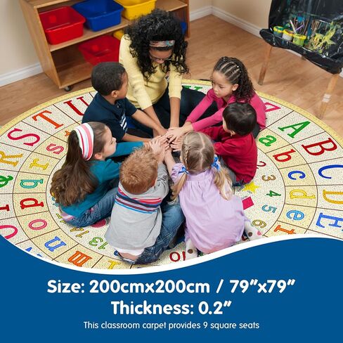 سجادة Booooom Jackson للأطفال للفصل الدراسي ABC Mat مقاس 6'5''x6'5'' سجادة لدائرة الحضانة في مرحلة ما قبل المدرسة سجادة الأبجدية، سجادة منطقة اللعب الابتدائية سجادة تعليمية مع دعم غير قابل للانزلاق (بيج، 6.5 × 6.5 قدم) in Kuwait