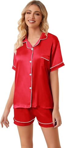 Umeyda Women & Girls Pajamas Set, Soft Satin Lightweight Silk Button-Down Top with Shorts 2 Piece PJS for Mom Boys Kids Gifts in Saudi Arabia