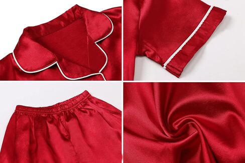 Umeyda Women & Girls Pajamas Set, Soft Satin Lightweight Silk Button-Down Top with Shorts 2 Piece PJS for Mom Boys Kids Gifts in Saudi Arabia