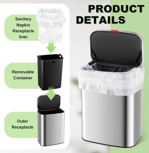 Tioncy Sanitary Napkin Receptacle Wall Mounted Tampon Holder Feminine Hygiene Disposal Container with Removable Inner Bucket Stainless Steel Tampon Disposal Bin Trash Can for Bathroom Restroom Home in Saudi Arabia