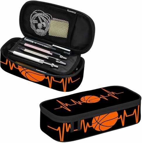 Basketball Pencil Holder Bag Heartbeat Sport Orange Black Pencil Case College Office Organizer for Teens School Students Boy Girl in Saudi Arabia