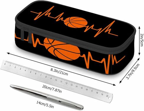 Basketball Pencil Holder Bag Heartbeat Sport Orange Black Pencil Case College Office Organizer for Teens School Students Boy Girl in Saudi Arabia