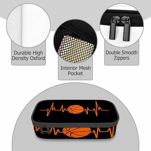 Basketball Pencil Holder Bag Heartbeat Sport Orange Black Pencil Case College Office Organizer for Teens School Students Boy Girl in Saudi Arabia