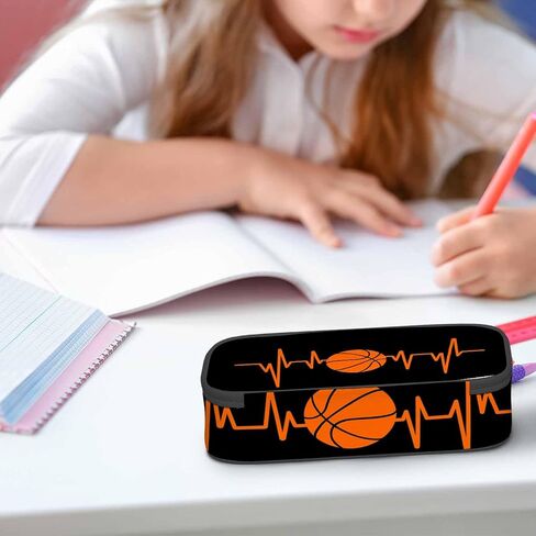 Basketball Pencil Holder Bag Heartbeat Sport Orange Black Pencil Case College Office Organizer for Teens School Students Boy Girl in Saudi Arabia
