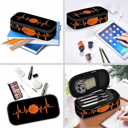 Basketball Pencil Holder Bag Heartbeat Sport Orange Black Pencil Case College Office Organizer for Teens School Students Boy Girl in Saudi Arabia