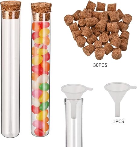 30 قطعة من أنابيب اختبار البلاستيك الشفاف مع سدادات الفلين، زجاجات بلاستيكية صغيرة مقاس 16 × 100 مم 10 مل مع فلين، ختم جيد لتخزين الحلوى، ملح الاستحمام، التجارب العلمية وانتشار النباتات in Kuwait
