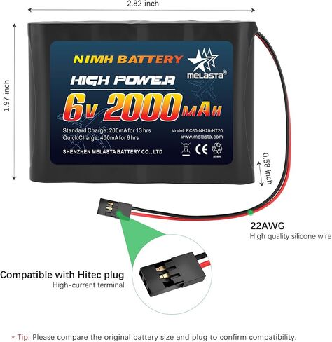 melasta RC Receiver Battery 6V 2000mAh Rechargeable NiMH Receiver RX Batteries Pack Compatible with Futaba RC Airplane Servo Controller Hitec Connectors for RC Airplanes/RC Aircrafts (2-Pack) in Saudi Arabia