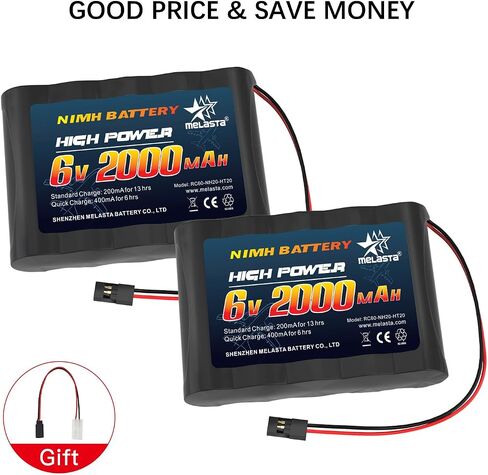 melasta RC Receiver Battery 6V 2000mAh Rechargeable NiMH Receiver RX Batteries Pack Compatible with Futaba RC Airplane Servo Controller Hitec Connectors for RC Airplanes/RC Aircrafts (2-Pack) in Saudi Arabia