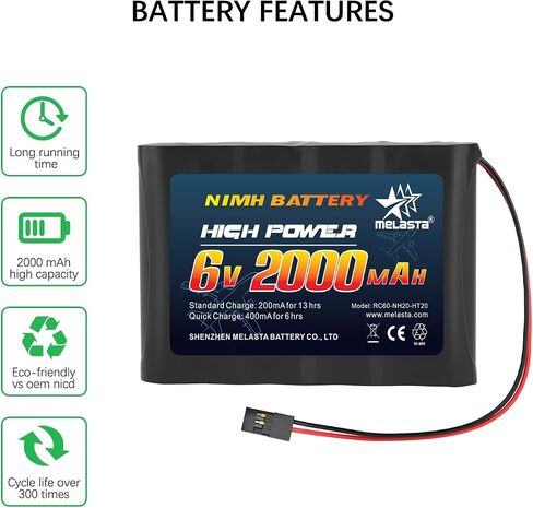 melasta RC Receiver Battery 6V 2000mAh Rechargeable NiMH Receiver RX Batteries Pack Compatible with Futaba RC Airplane Servo Controller Hitec Connectors for RC Airplanes/RC Aircrafts (2-Pack) in Saudi Arabia