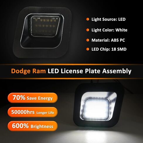 Bestview LED License Plate Light With Clip Retainer, Tag Lights Assembly Compatible with 2003-2018 Dodge Ram 1500 2500 3500 Pickup Truck Rear Step Bumper Aftermarket Replacement, 6500K White in Saudi Arabia