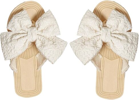 OYOANGLE Women's Bow Decor Open Toe Flip Flops Casual Platform Strappy Summer Slippers in Saudi Arabia
