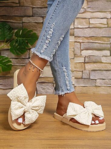 OYOANGLE Women's Bow Decor Open Toe Flip Flops Casual Platform Strappy Summer Slippers in Saudi Arabia