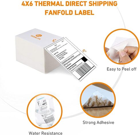 RONGTA 4x6 Thermal Labels, Thermal Fanfold Labels Shipping Labels Compatible with Thermal Printers,Clear Printing,Permanent Adhesive (500PCS 4x6 Thermal Labels) in Kuwait