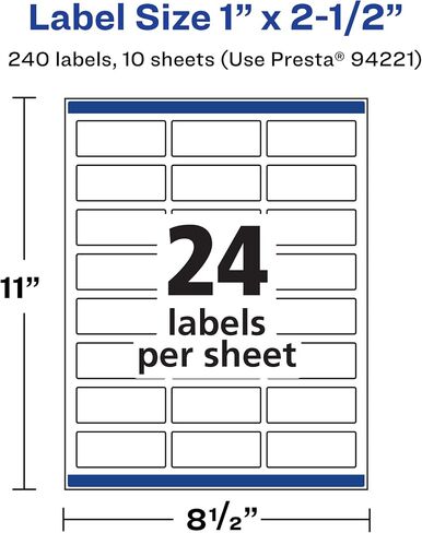 Avery Durable Waterproof Rectangle Labels with Sure Feed, 1" x 2.5", 240 Oil and Tear-Resistant Waterproof Labels, Laser/Pigment-Based Inkjet Printable Labels in Saudi Arabia
