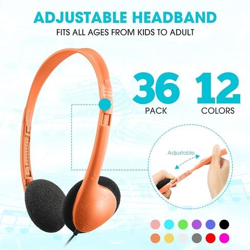 36 Pieces Classroom Headphones Bulk Kids on Ear Headphones Adjustable over the Head Earphones Wired Headsets with 3.5 mm Headphone Plug for School Classroom Students Teens Children and Adult in Saudi Arabia