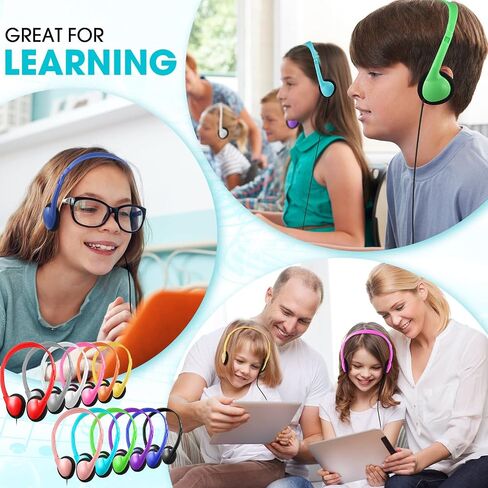 36 Pieces Classroom Headphones Bulk Kids on Ear Headphones Adjustable over the Head Earphones Wired Headsets with 3.5 mm Headphone Plug for School Classroom Students Teens Children and Adult in Saudi Arabia