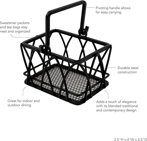 سلة أكياس السكر للتحلية المتنوعة من سبيكتروم، ملحقات للمطاعم والمنازل، حامل أكياس الشاي ومنظم محطة القهوة، أسود in Kuwait