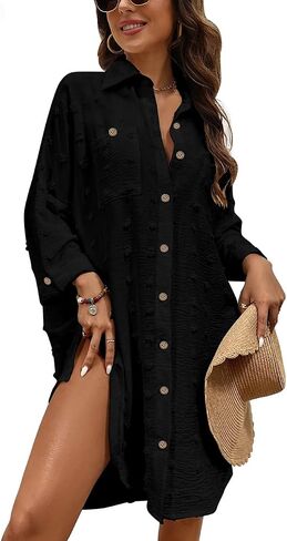 Beach Cover Ups for Women Swimsuit Coverup Button Down Shirt Beach Dresses Bathing Suit Cover Up Bikini Cover Up in Saudi Arabia