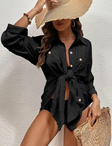 Beach Cover Ups for Women Swimsuit Coverup Button Down Shirt Beach Dresses Bathing Suit Cover Up Bikini Cover Up in Saudi Arabia