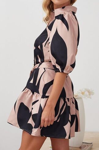 فستان نسائي من futurino على شكل حرف A بصدر واحد، فستان صيفي بنمط بوهو مطبوع عليه زهور وأكمام قصيرة مع حزام in Kuwait