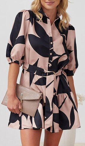 فستان نسائي من futurino على شكل حرف A بصدر واحد، فستان صيفي بنمط بوهو مطبوع عليه زهور وأكمام قصيرة مع حزام in Kuwait