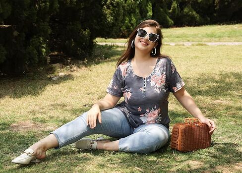 CARCOS Plus Size Tops for Women Button Up Henley Shirts Short Sleeve Summer T-shirts V/Crewneck Casual Trendy Tunics XL-5XL in Saudi Arabia