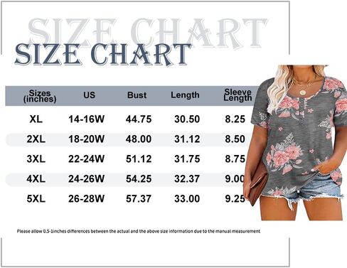 CARCOS Plus Size Tops for Women Button Up Henley Shirts Short Sleeve Summer T-shirts V/Crewneck Casual Trendy Tunics XL-5XL in Saudi Arabia