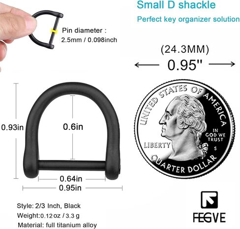 مشبك سلسلة مفاتيح FEGVE مع حلقتين للمفاتيح + حلقة على شكل حرف D مقاس 2/3 بوصة in Kuwait