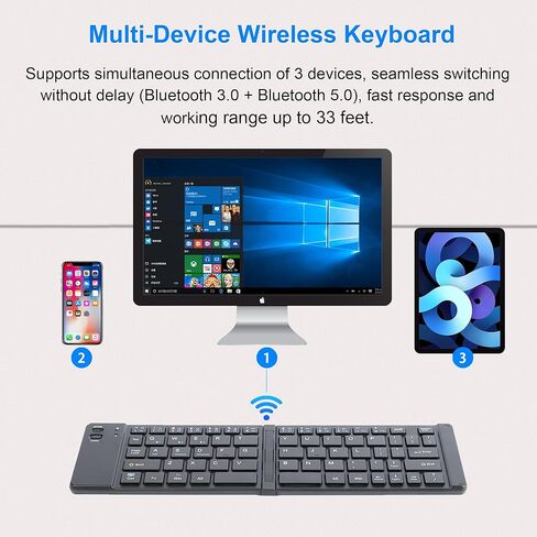 Foldable Bluetooth Keyboard Portable Ultra Slim Multi Device Mini Wireless Keyboard 66 Keys Pocket Size Rechargeable Keyboard Tri-Mode Cordless Keyboard for Laptop Tablet PC Windows iOS Android Pink in Kuwait