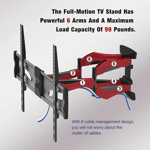 Full Motion TV Wall Mount for Most 40-75 Inch TVs, TV Mount with Dual Swivel Articulating Arms Extension Tilt Rotation and 6 Cable Management, Max VESA 600x400mm, Holds up to 99 lbs in Saudi Arabia