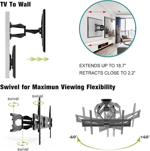Full Motion TV Wall Mount for Most 40-75 Inch TVs, TV Mount with Dual Swivel Articulating Arms Extension Tilt Rotation and 6 Cable Management, Max VESA 600x400mm, Holds up to 99 lbs in Saudi Arabia