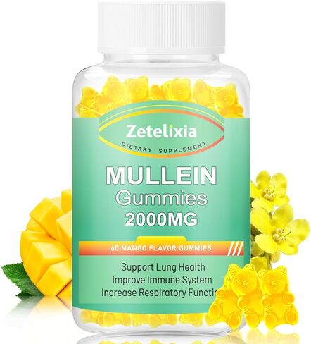 Mullein Gummies - 2000mg Mullein Leaf Extract for Lungs,Lung Detox Cleanse for Smokers,Mullein Lung Support Supplement for Immune Support,Mucus Relief, 60 Sugar Free Vegan Gummies in Saudi Arabia