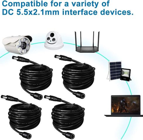 سلك تمديد 5.5 مم × 2.1 مم بطول 10 أقدام، محول إمداد طاقة 12 فولت تيار مستمر لكاميرات CCTV الأمنية مراقبة كاميرا IP داخلية DVR شريط LED مستقل، سيارة، كابل توصيل 12 فولت ذكر إلى أنثى 4 حزم in Kuwait