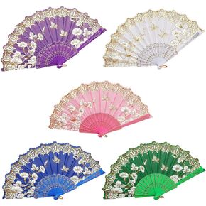 5Pcs Vintage Floral Folding Fans Handheld Folding Fan Plastic Decoration Folding Fans for Women Dancing Party Wedding Gifts(Random Color)