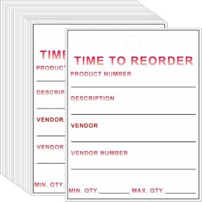 Time to Reorder Tags 2.5x3.5 Inch Warehouse Inventory Card Inventory Tags Organization Tags Cards for Retail Business Inventory Management Organization 100 Pcs