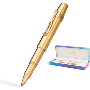 EDC Luxury Rollerball Pen, Full Brass Body, 24k Gilded Clip, Heavy Pocket Pen, Best for Men & Women, Includes Gift Box, Black Refill, Classic & Sport Design
