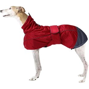 Greyhound Lurcher Winter Coat, Whippet Jacket with Padded Fleece, Water Resistant Dog Snowsuit with Adjustable Bands and High Reflective be Safety - Black - L