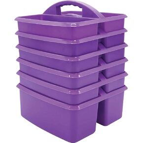 Teacher Created Resources Purple Portable Plastic Storage Caddy 6-Pack for Classrooms, Kids Room, and Office Organization, 3 Compartment