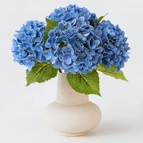 20" 4PCS Artificial Light Blue Hydrangea Flowers Large Faux Latex Real Touch Fake Hydrangeas Silk Bouquet with Leaves Stems for Family Table Office Wedding Party Arrangements