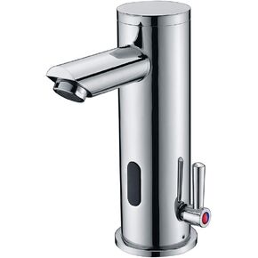 Automatic Sensor Touchless Faucet, Motion Activated Hands-Free Bathroom Vessel Sink Tap, Temperature Adjustable knob, Hot and Cold Mixer, Chrome Polished Finish Without Deck Plate