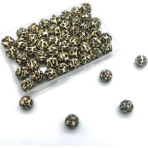 50 PCS Cow Print Silicone Beads 15mm Bulk, Printed Loose Rubber Round Focal Bead for Keychain Pens Necklace Bracelet Lanyard Making