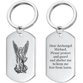 Stainless Steel Catholic Archangel St. Michael Keychain Saint Michael Blessing Prayer Shield Keyring for Protection Religious Amulet Gifts for Men Women