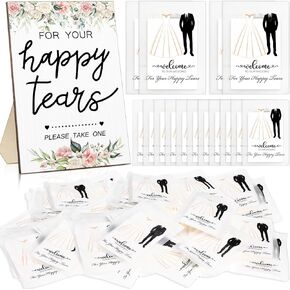 101 Pcs Flower Themed Wedding Guest Favors Bulk 100 Pcs Wedding Tissue Packs Happy Tears Wedding Tissues 1 Wedding Table Sign 3 Ply Happy Tears Tissues Packs for Guests Wedding Party