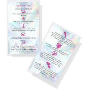 Hyaluron Pen Filler AftercareCard | 50 Pack | 2x3.5" inches Business Card Size | Non-Reflective Matte Rainbow Holographic Look Design