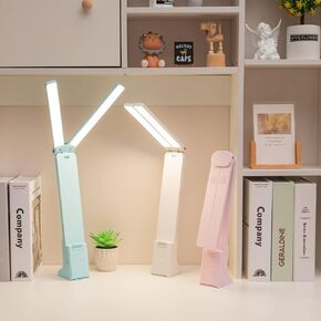 LED Double Head Desk Lamp with Large Lighting Range for Home Office,Portable Small Battery Operated Rechargeable Light for Kids,Reading,Studying,Dormitory,White