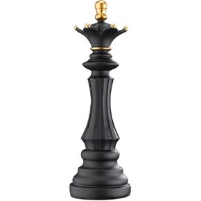 Navaris Chess Statue Decor Piece - 14.5" Tall Decorative Resin Sculpture - Large Game Figure Decoration Ornament for Home, Office, Study - Black Queen