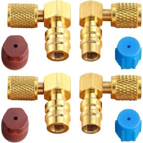 4 Pcs R12 to R134a Conversion Kit 90° High/Low Side R12 to R134a Retrofit Adapter Fittings High/Low Pressure R12 to R134a Retrofit Valve Fittings with Dust Cap for Auto A/C Refrigerant System