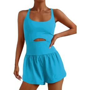 Womens Romper Running Onesie Workout Rompers Sleeveless One Piece Outfits Shorts Atheletic Exercise Jumpsuits